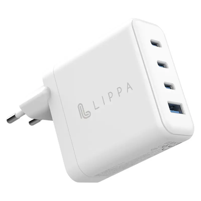 100W 3 x USB-C PD & USB-A QC GaN oplader, Hvid