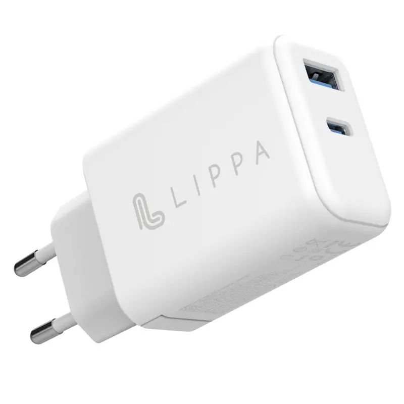 65W USB-C PD og USB-A QC oplader, Hvid