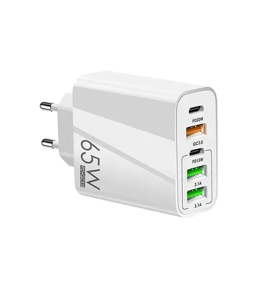 65W USB-C PD vægoplader + QC 3.0 (multiport) - Hvid