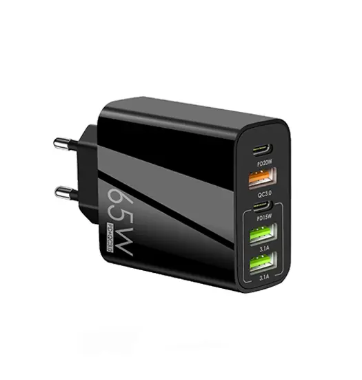 65W USB-C PD vægoplader + QC 3.0 (multiport) - Sort