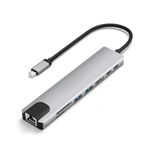 8-i-1 USB-C Hub – HDMI, Ethernet & SD/microSD – PD 85W – Grå