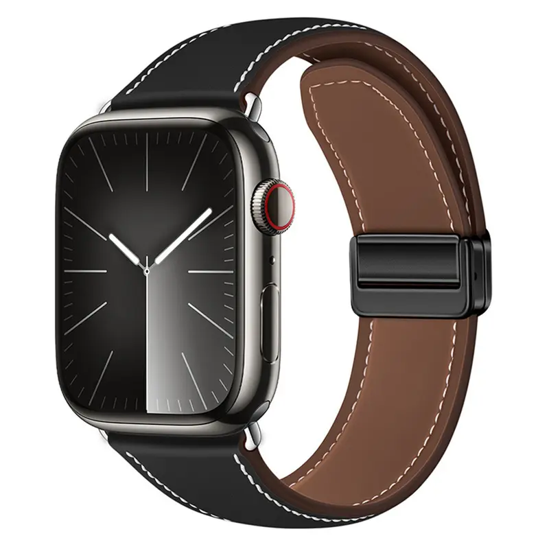 Apple Watch Læderrem Magnetlås 38/40/41/42mm, Sort