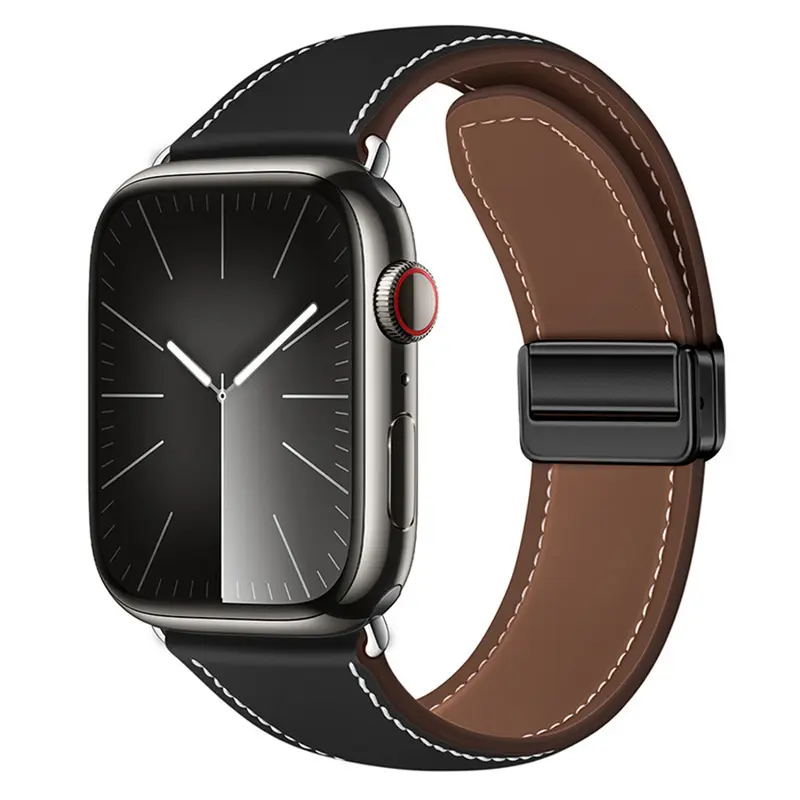 Apple Watch Læderrem Magnetlås 42/44/45/46/49mm, Sort
