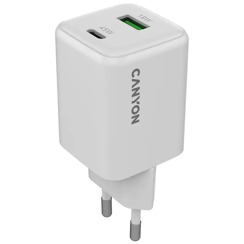 Canyon 45W GaN Oplader USB-C PD & USB-A, Hvid