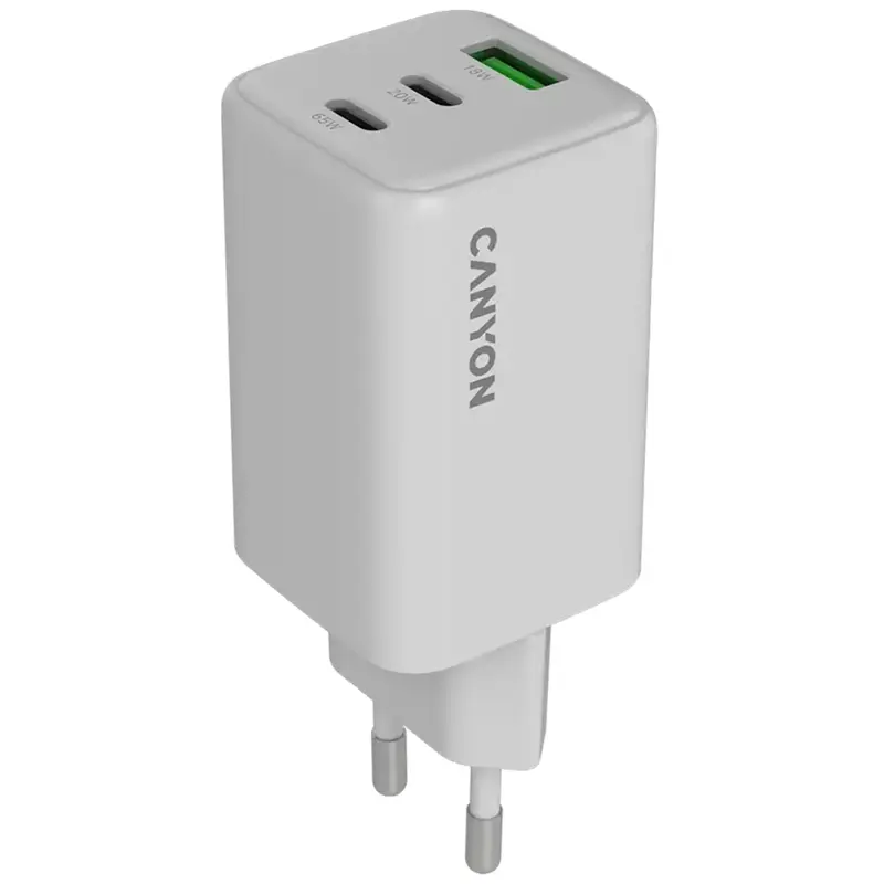 Canyon 65W GaN Oplader 2xUSB-C + USB-A, Hvid