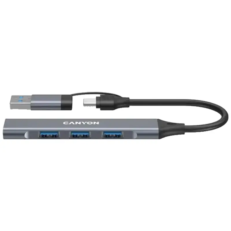 Canyon DS-02 4-i-1 USB-A/C Hub, Grå