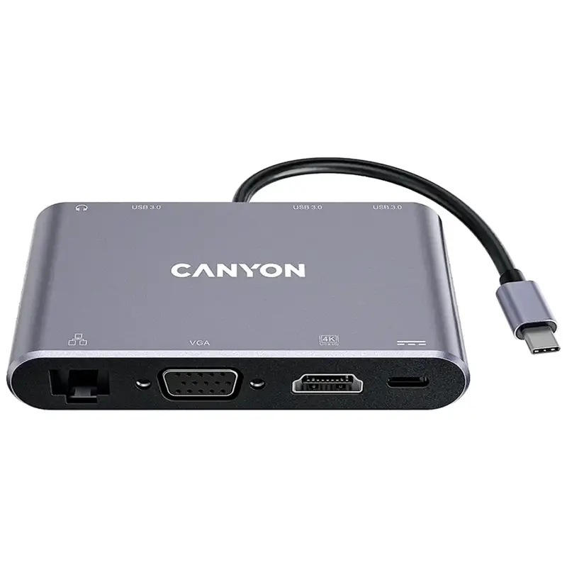 Canyon DS-14 8-i-1 USB-C Hub 4K, Mørkegrå