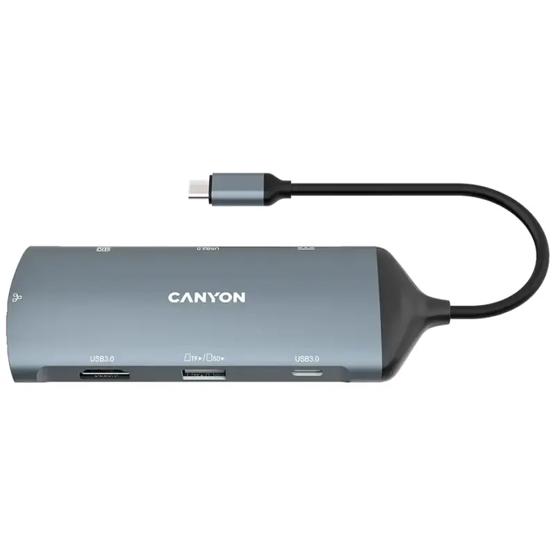 Canyon DS-15 8-i-1 USB-C Hub 4K, Mørkegrå