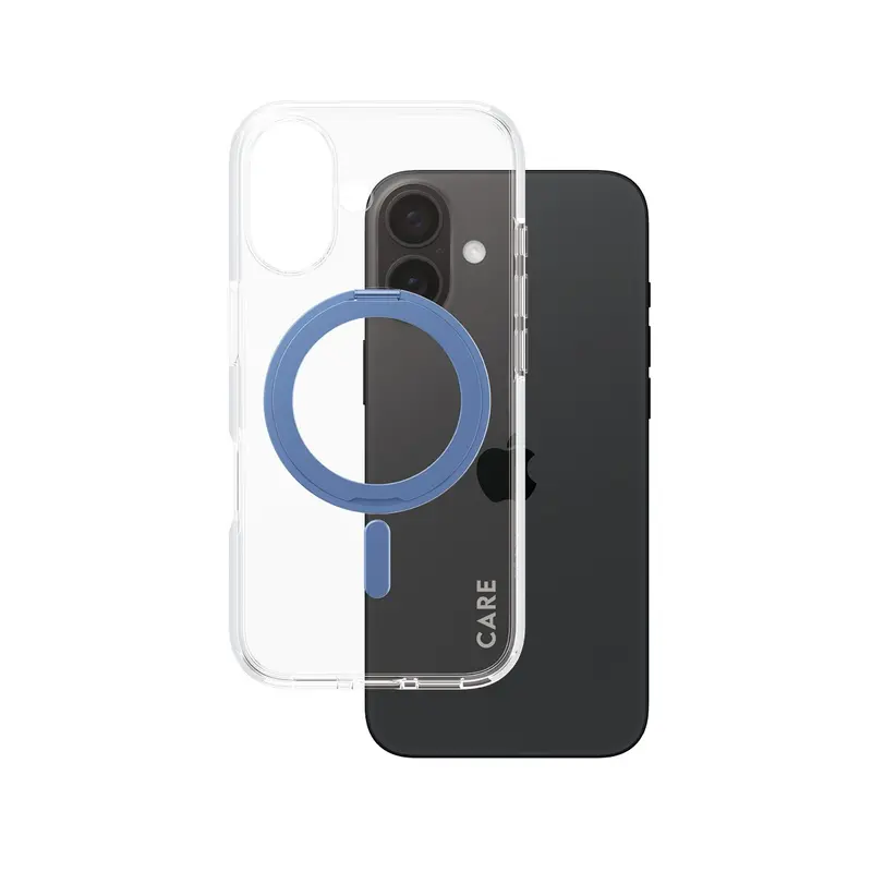 CARE™ by PanzerGlass® Case Transparent m. Blå Kickstand & MagSafe iPhone 16