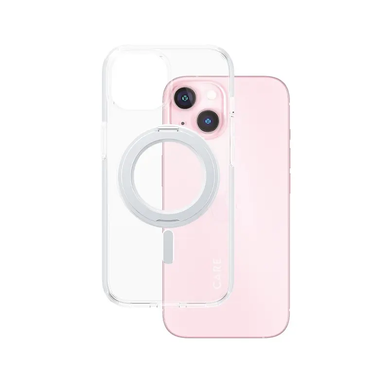 CARE™ by PanzerGlass® Case Transparent m. Sølv Kickstand & MagSafe iPhone 15