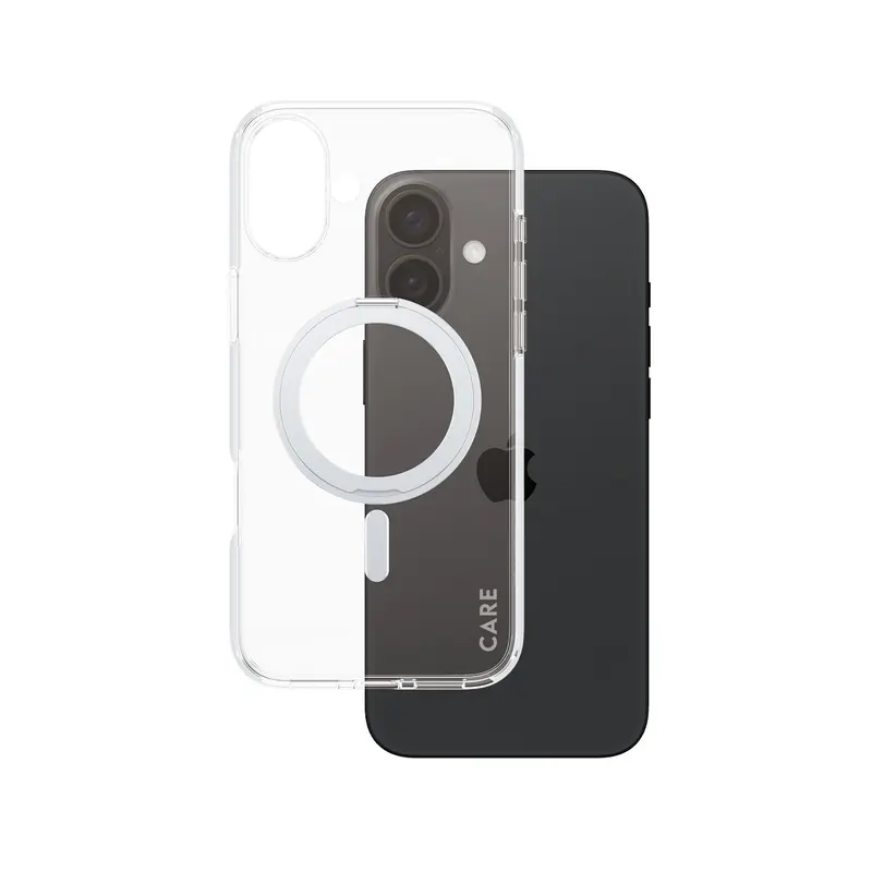 CARE™ by PanzerGlass® Case Transparent m. Sølv Kickstand & MagSafe iPhone 16 Plus