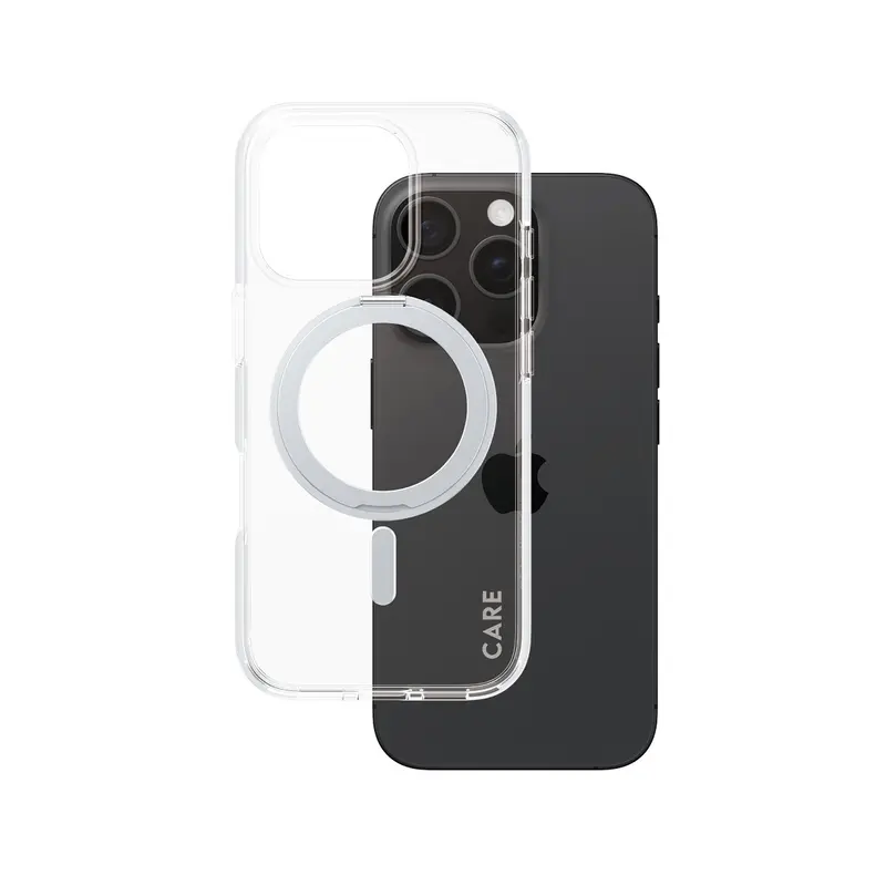 CARE™ by PanzerGlass® Case Transparent m. Sølv Kickstand & MagSafe iPhone 16 Pro