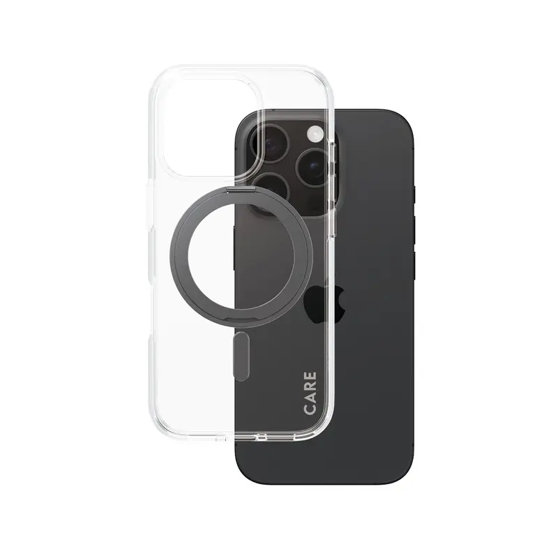 CARE™ by PanzerGlass® Case Transparent m. Sort Kickstand & MagSafe iPhone 16 Pro
