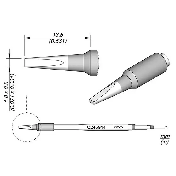 Chisel shaped soldering tip, 1.8 x 0.8 mm, C245944