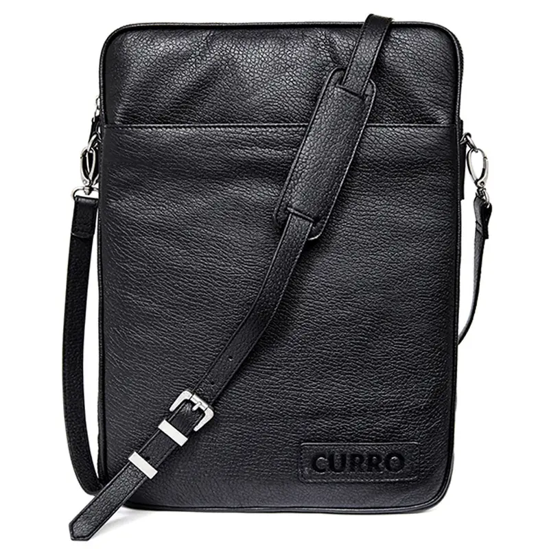 CURRO Real Leather Messenger Bag 14-15'' - Black