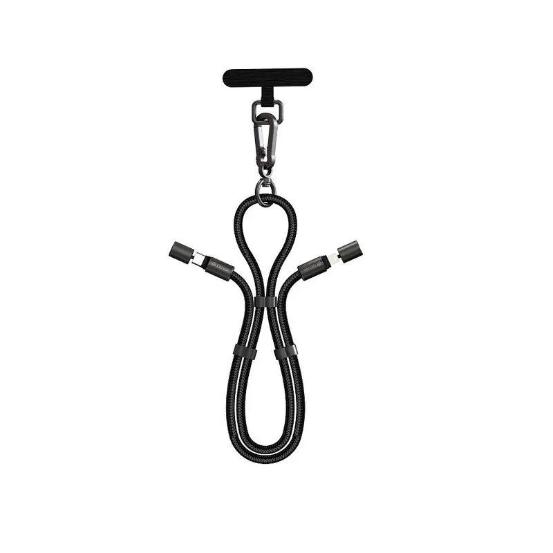 Devia - 2-i-1 Justerbar Mobilstrop & USB-C til Lightning Kabel - Sort