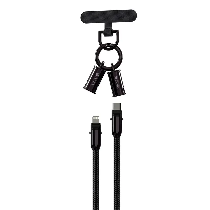 Devia - 2-i-1 Mobilstrop & USB-C til Lightning Kabel - Sort