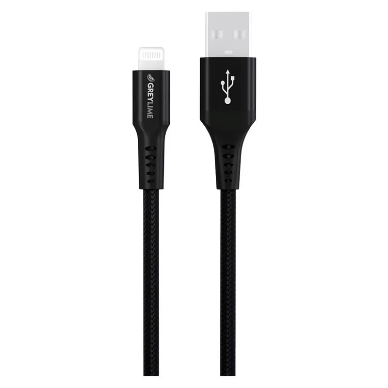 GreyLime 12W Braided USB-A til Lightning Kabel 3 meter - Sort