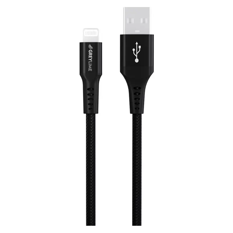 GreyLime Braided USB-A til MFi Lightning Kabel Sort, 3 m