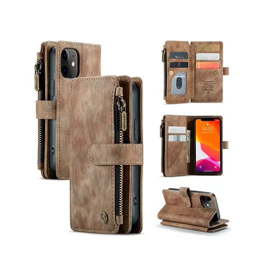 iPhone 11 - CaseMe™ Multifunktionel Læder Etui / Pung - Brun