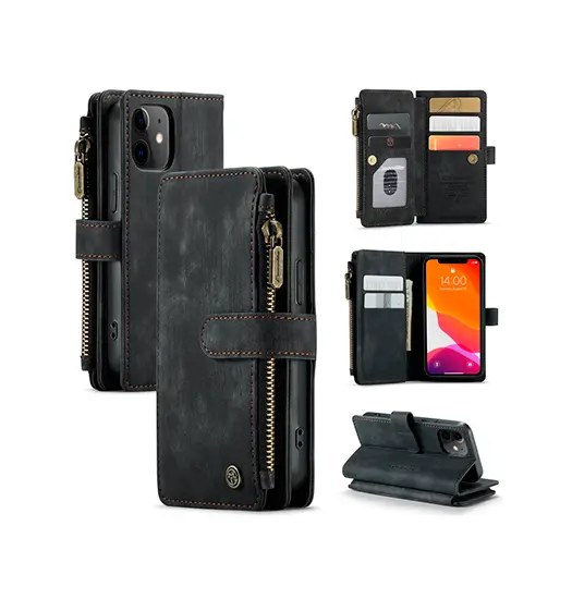 iPhone 11 - CaseMe™ Multifunktionel Læder Etui / Pung - Sort