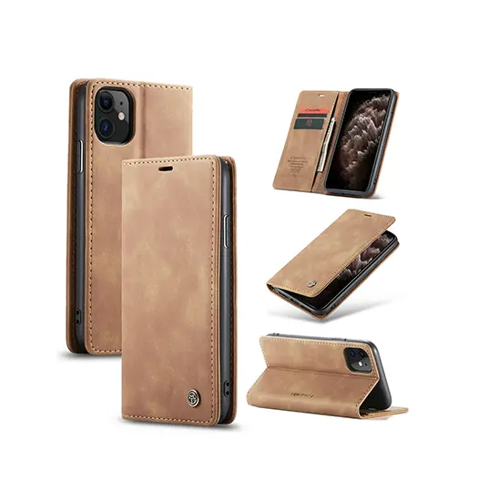 iPhone 11 - CaseMe™ Noble Læder Etui / Pung - Brun