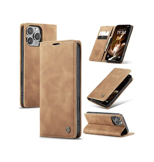 iPhone 16 Pro - CaseMe™ Noble Læder Etui / Pung - Brun