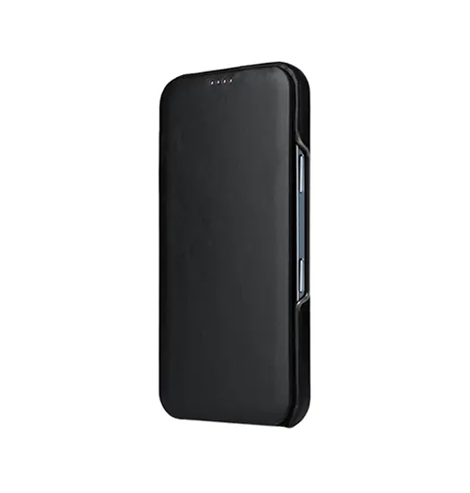 iPhone 16 Pro Max - Fierre Shann™ Ægte Læder Flip Cover - Sort