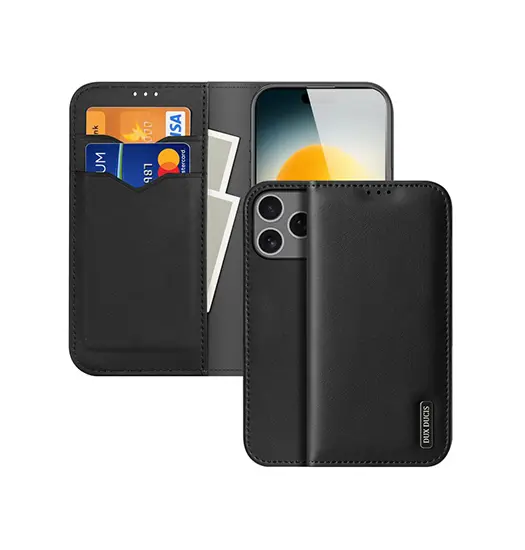 iPhone 17 Pro - DUX DUCIS® Ægte Læder Etui M. Kortholder - Sort