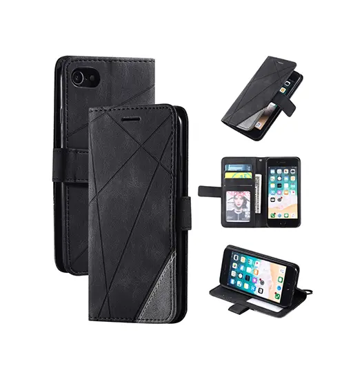 iPhone 6/6s- Abstract Læder Cover Etui M. Pung - Sort