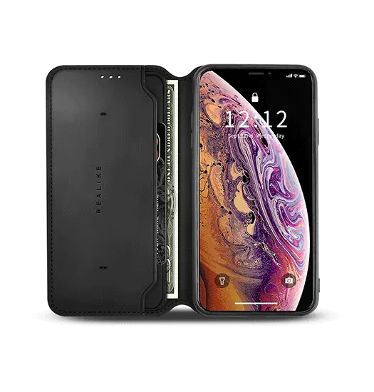 iPhone XR - Realike™ Folio Læder Cover M. Kortholder - Sort