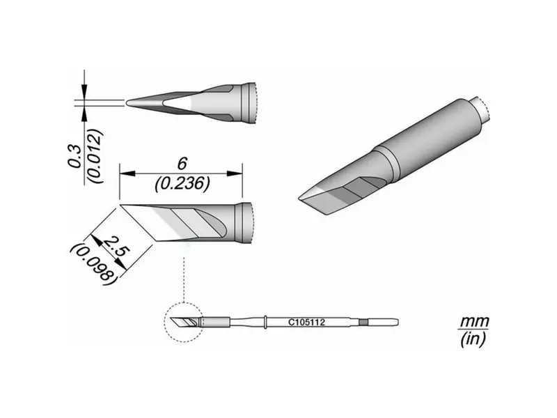 Knife-shaped soldering tip, 2.5 x 0.3 mm, C105112