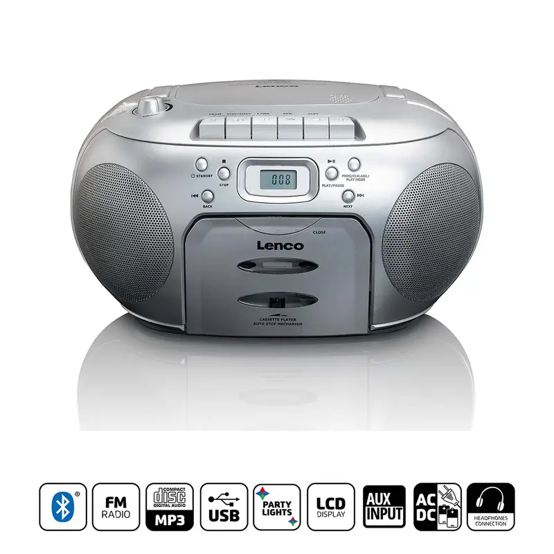 Lenco - Portable FM Radio CD- Cassette player Silver - SCD-420SI