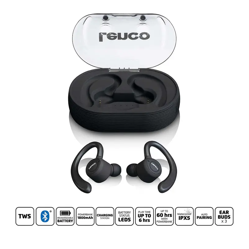 Lenco - Sport IPX5 TWS Bluetooth® Høretelefoner Sort - EPB-460BK