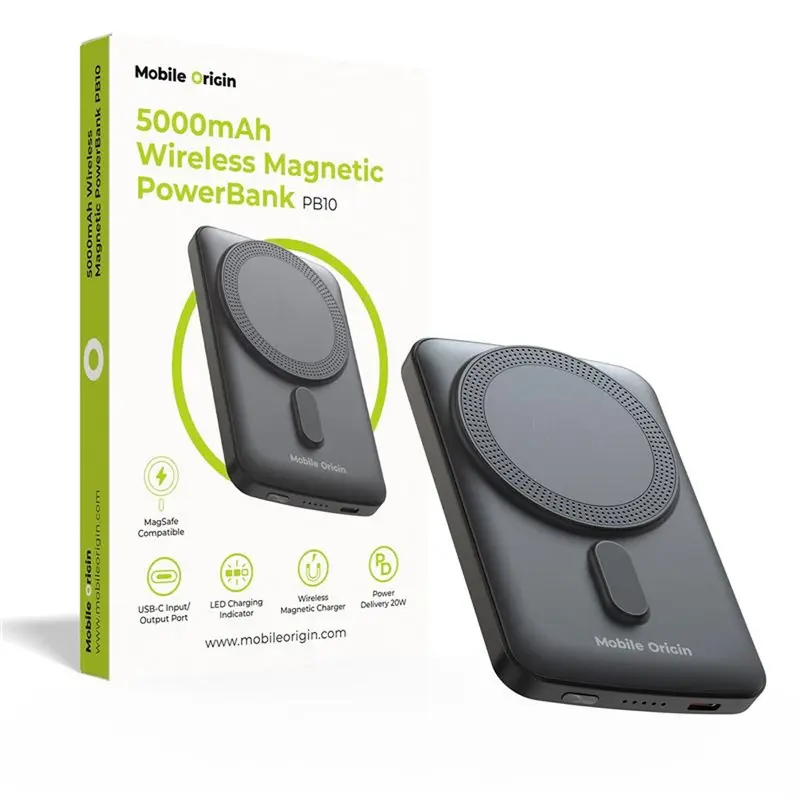 Mobile Origin Powerbank - 20W - 5000mAh - LED-Display - USB-C Stik - Grå