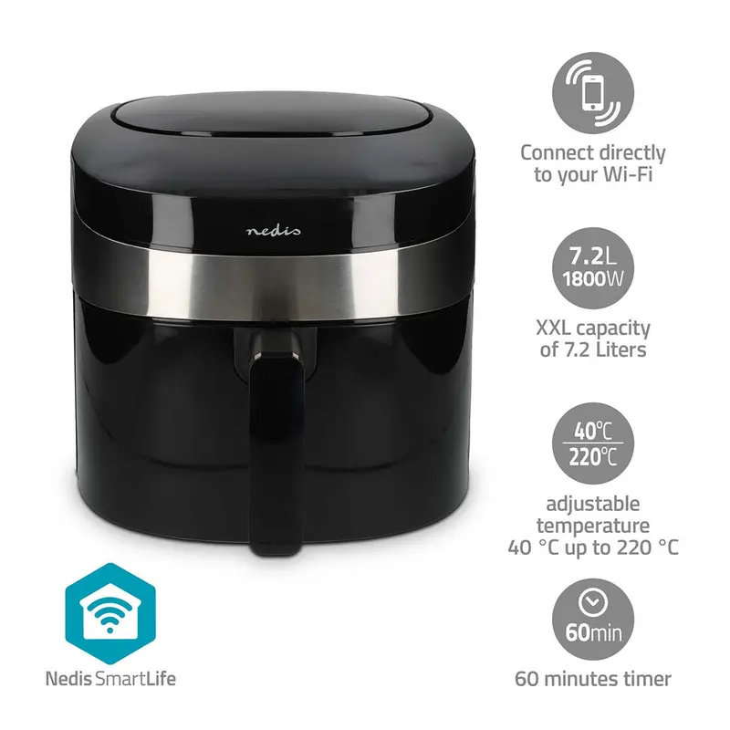 NEDIS SmartLife Varmluftfrituregryde | Wi-Fi | 7,2 l | Timer