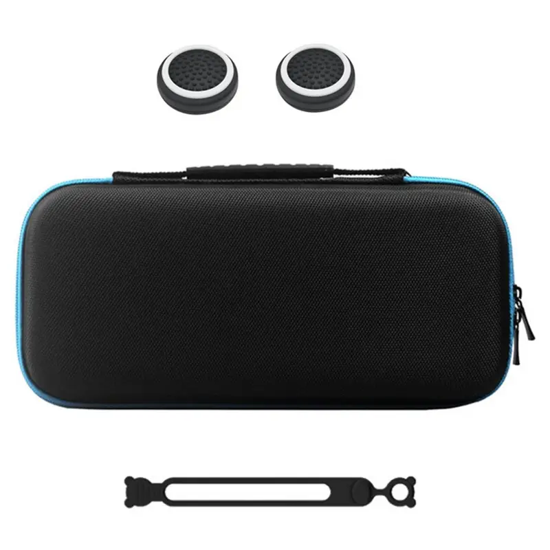 Nintendo Switch 2 Opbevaringstaske - Silikone Kabelbinder & Joystick Grip Caps - Sort / Blå