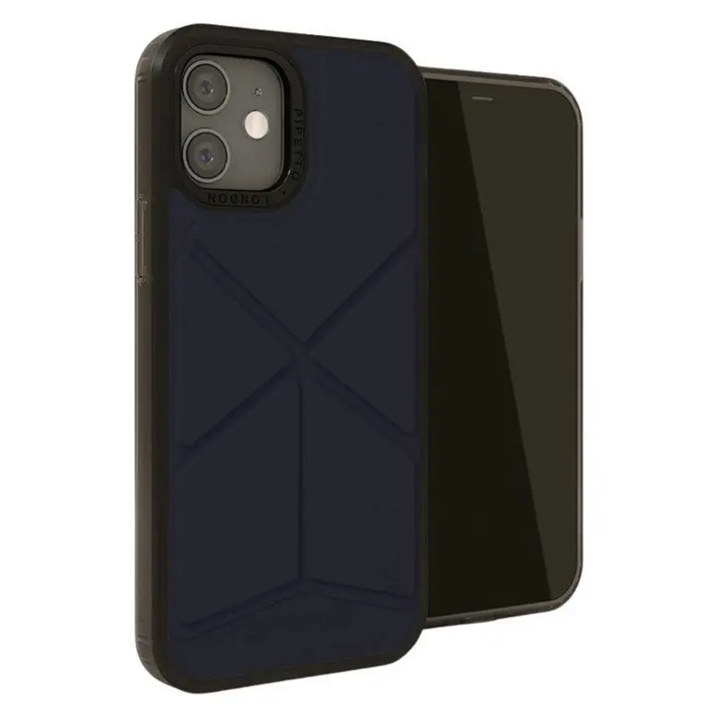 Pipetto Origami Snap iPhone 12/12 Pro Foldbart TPU Cover, Mørkeblå
