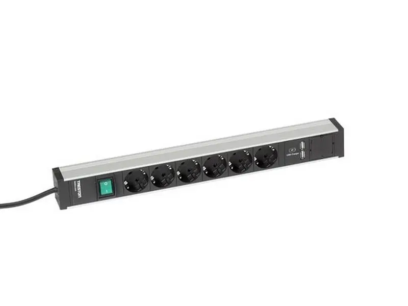Power rail 468mm 6 sockets+switch+2xUSB O.B.S. Shuko stik