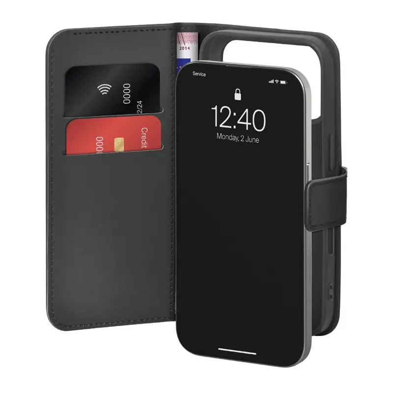 PURO iPhone 17 Pro Max Eco-Leather Flip Cover m. Pung & Stander - Sort