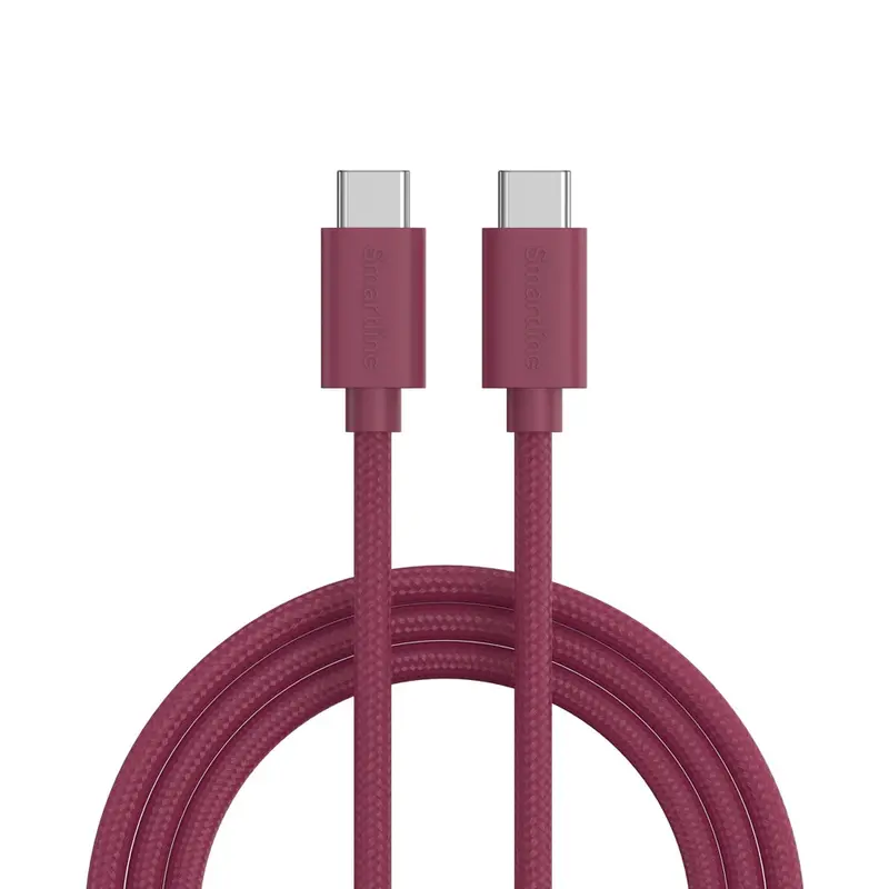 Smartline (60W) USB-C til USB-C Ladekabel - 2 Meter - Mørkerød