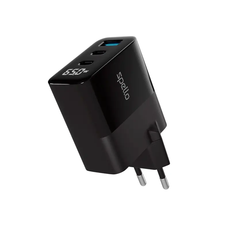 Spello 65W PD Vægoplader m. 2 x USB-C / 1 x USB-A - Sort