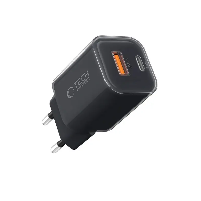 Tech-Protect 33W Vægoplader - 1x USB-A / 1x USB-C - Sort