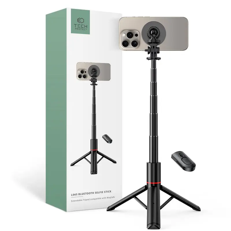 Tech-Protect L06S Selfiestang m. Tripod & Bluetooth - MagSafe Kompatibel - Sort