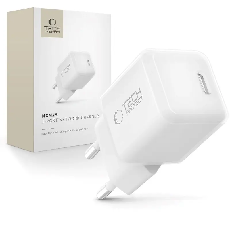 Tech-Protect Vægoplader m. 25W - 1 x USB-C (PD) - Hvid