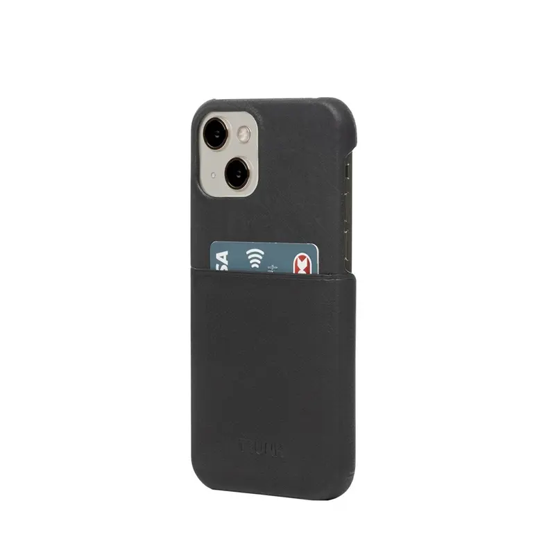 Trunk iPhone 13 Mini Ægte Læder Mobil Cover m. Kortlomme - Sort