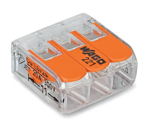 WAGO samlemuffe 3-polet 0,2–4 mm² – serie 221 (transparent)