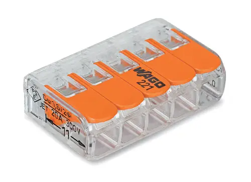 WAGO samlemuffe 5-polet 0,2–4 mm² – serie 221 (transparent)