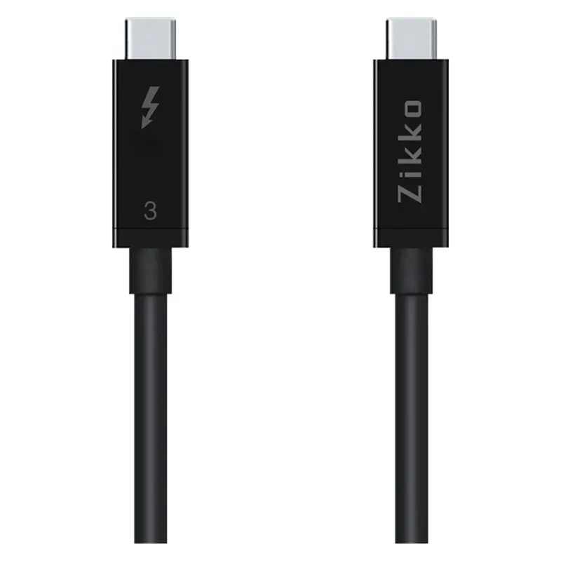 Zikko Thunderbolt 3 og USB-C kabel, 8K, 100W/20Gbps, 0,8m, sort